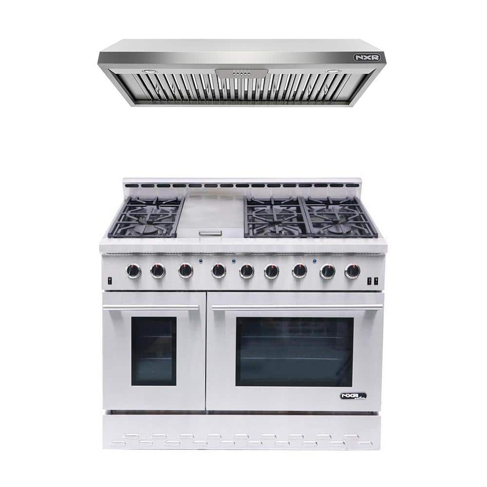 NXR Entree Bundle 48 in. 7.2 cu. ft. Pro-Style Liquid Propane Range Convection Oven Range Hood in Stainless Steel and Black