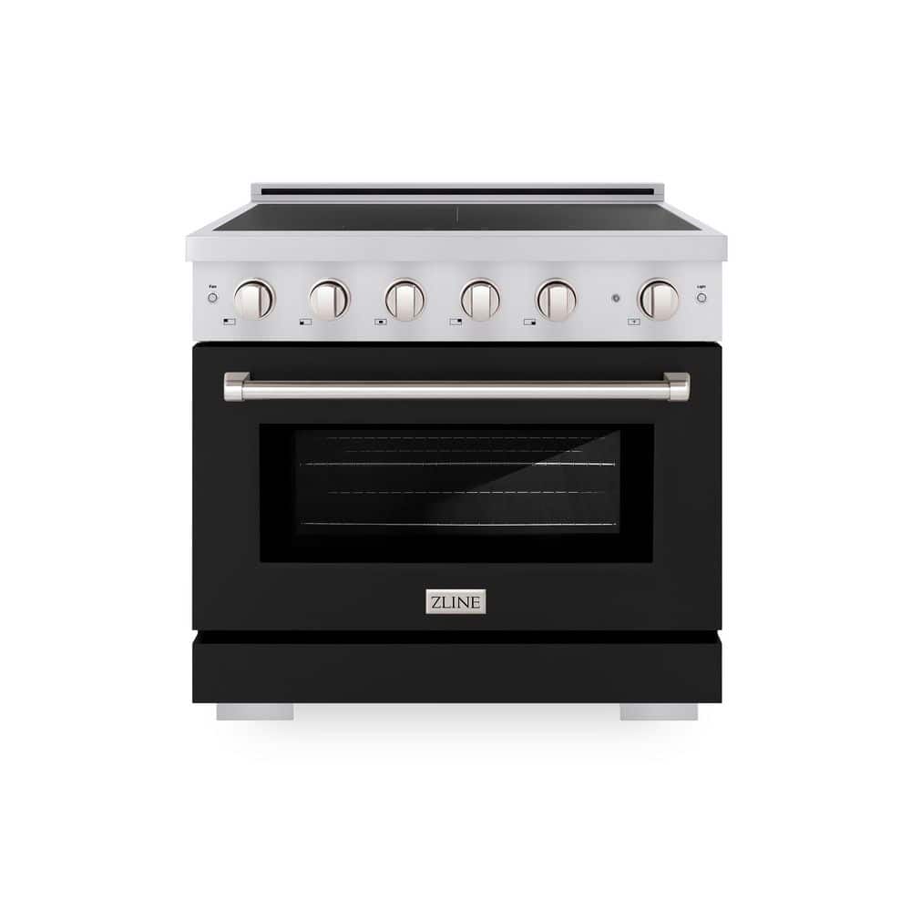 ZLINE Kitchen and Bath 36 in. 5.2 cu. ft. Paramount Induction Range with 5 Element Cooktop in Stainless Steel with Black Matte Door