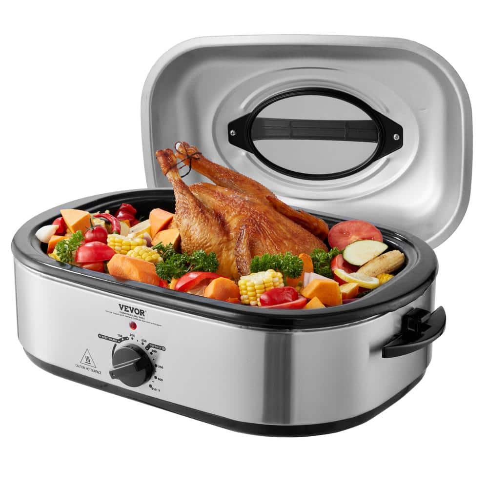 VEVOR Electric Roaster Oven 22 qt. Slow Cookers 1450-Watt Roaster Oven with Defrost Warm Function Adjustable Temp Silver
