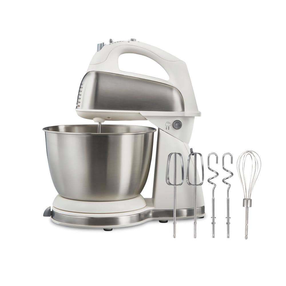 Hamilton Beach Classic 4 Qt. 6-Speed Stainless Steel and White Hand Stand Mixer
