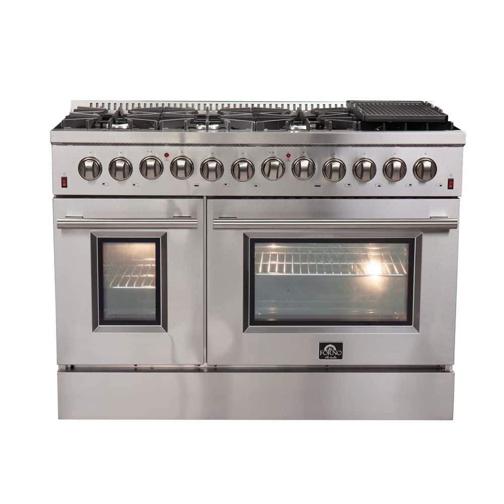 Forno Galiano 48 in. Freestanding Dual Fuel Range with 8 Sealed Burners and Convection Oven, Stainless Steel