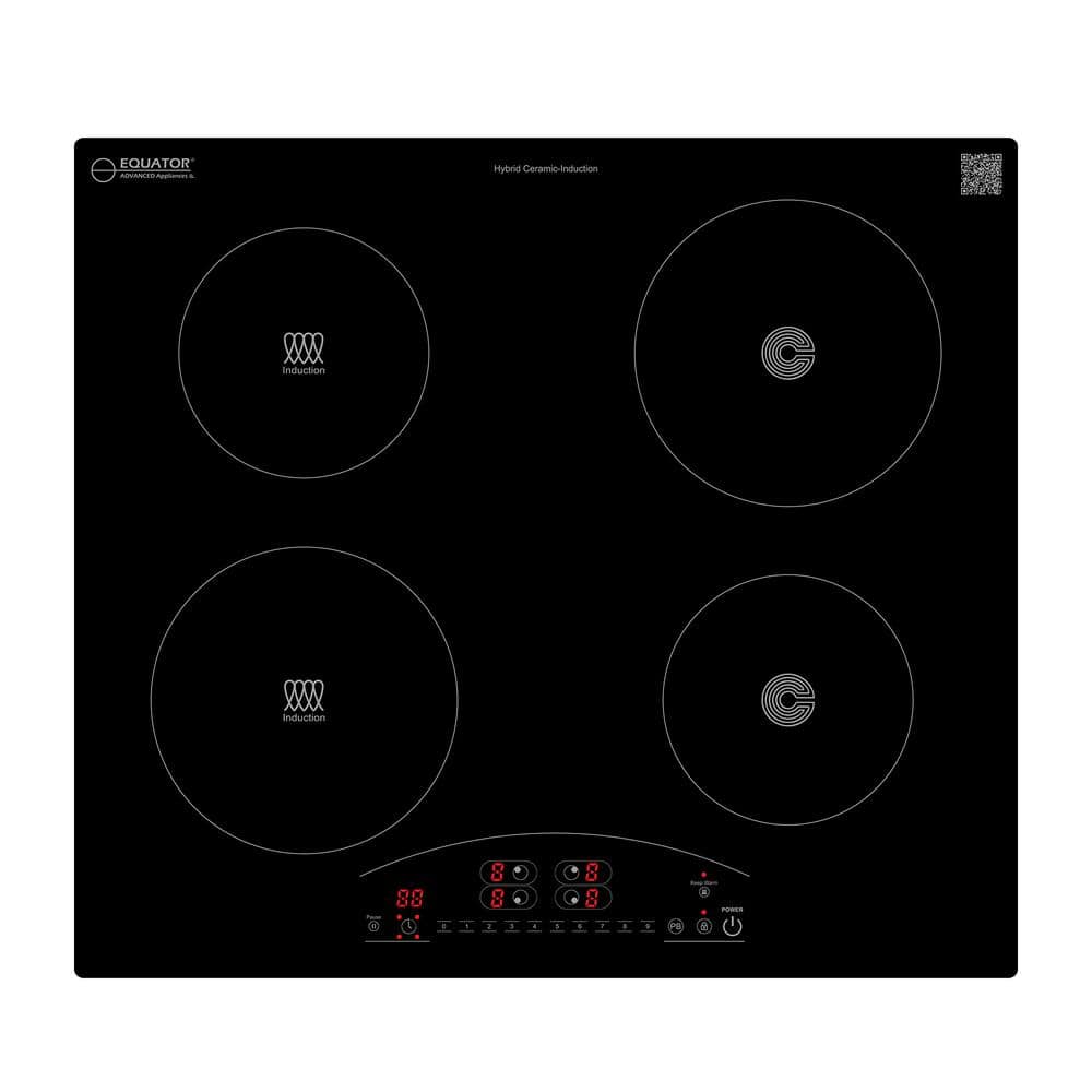 Equator 24 in. 4-Elements Electric Induction and Ceramic Burners Cooktop 9-Power Levels Ceramic Any Cookware Compatible in Black