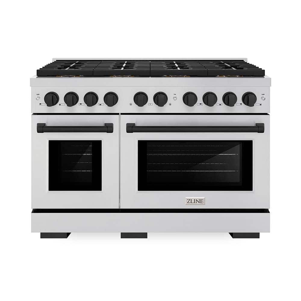 ZLINE Kitchen and Bath Autograph 48 in. 6.7 cu. ft. Paramount Gas Range with 8-Burners and Dual Ovens in Stainless Steel and Matte Black