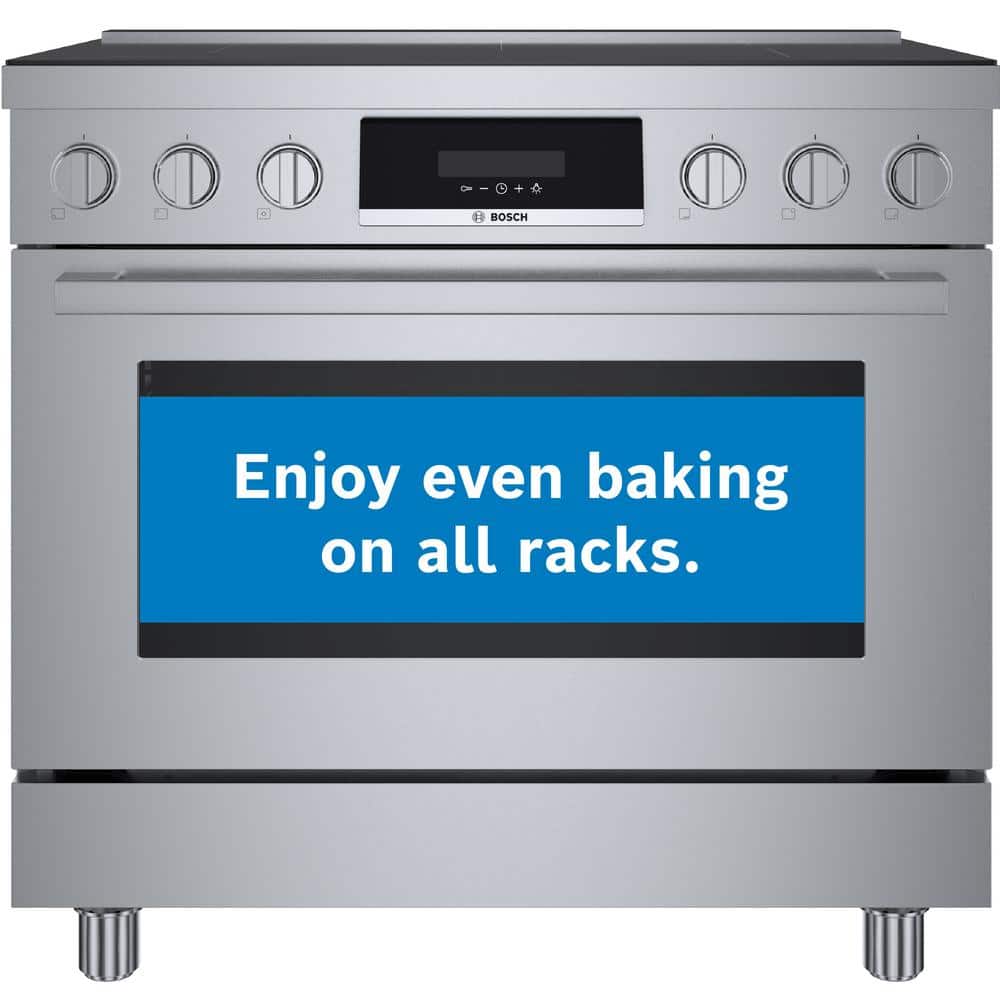 Bosch 800 Series 36 in. 3.7 cu ft. 5 Burner Slide-In Industrial Style Induction Range w/ Convection Pro in Stainless Steel