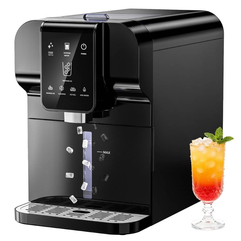 EUHOMY 11.1 in. 30 lbs. Nugget Ice Portable Countertop Ice Maker in Black Finish with Automatic Ice Dispense