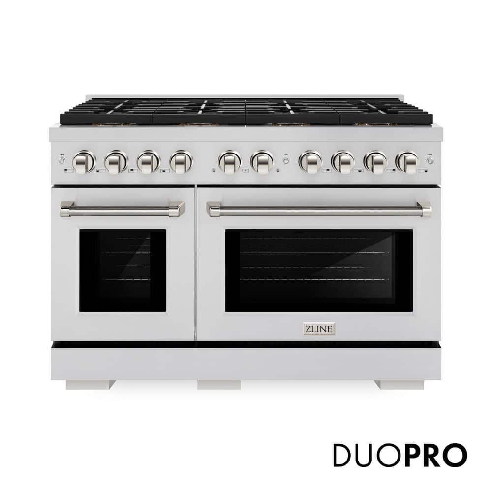 ZLINE Kitchen and Bath Autograph 48 in. Paramount Gas Range with 8 Burner DuoPro Cooktop Gas Oven in Stainless Steel w/ Nickel Helix Hles