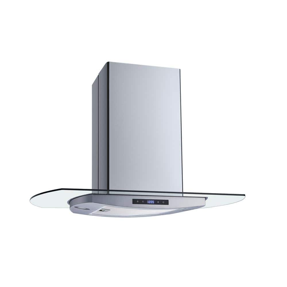 Winflo 36 in. 600 CFM Convertible Kitchen Island Mount Range Hood in Stainless Steel with Mesh Filter and Touch Control