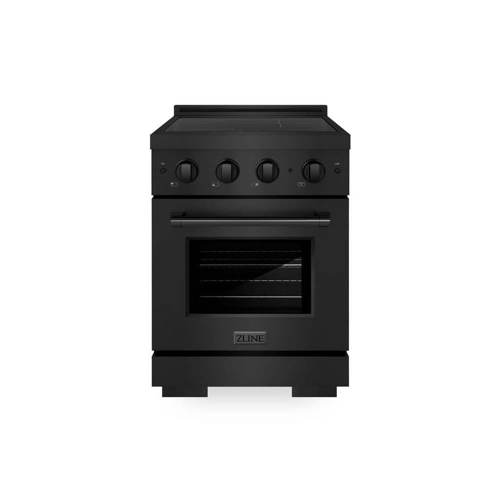 ZLINE Kitchen and Bath 24 in. 3.2 cu. ft. Paramount Induction Range with 3 Element Cooktop and Electric Convection Oven in Black Stainless