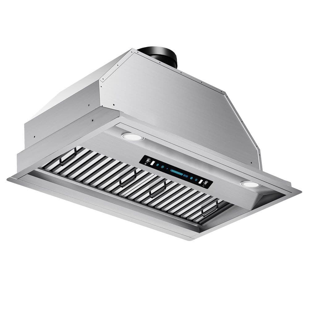 Throes 30in. 900 CFM Convertible Ducted to Ductless Insert Range Hood in Stainless Steel with LED Light 4-Speed Gesture Control