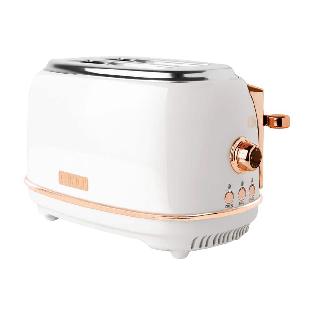 HADEN Heritage 900-Watt 2-Slice Wide Slot Ivory and Copper Retro Toaster with Removable Crumb Tray and Adjustable Settings