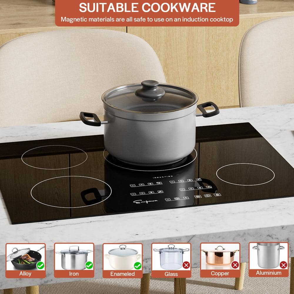 Empava Built-In 30 in. Electric Induction Cooktop in Black with 4 of Elements including Simmer Element
