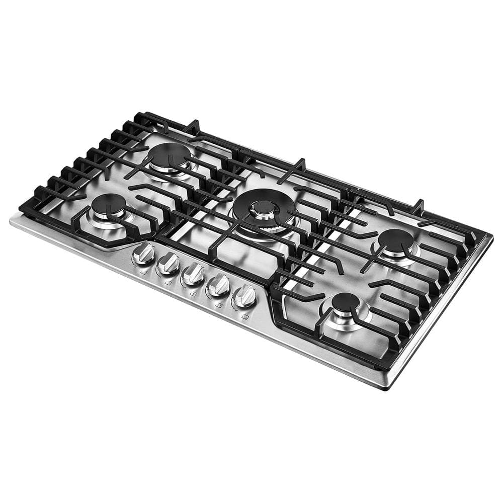 amzchef 36 in. 5 Burners Recessed Gas Cooktop in Stainless Steel with NG/LPG Convertible Function