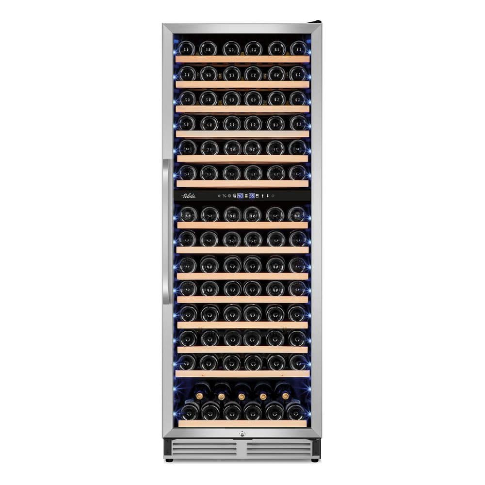SOZT 23.54 in. Dual Zone Cellar Cooling 154-Bottles Wine Cooler Refrigerator with Safety Lock in Stainless Steel