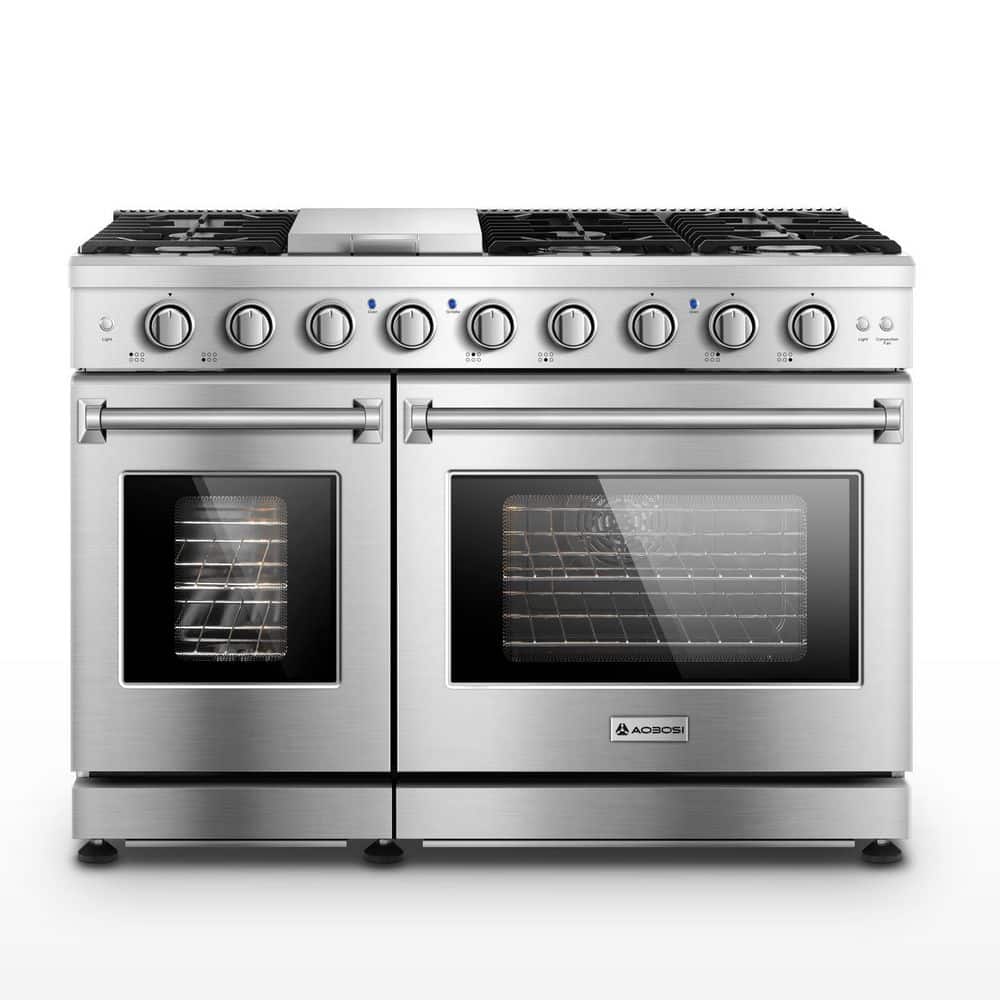 Sunmaki Professional 48 in. 7 cu. ft. 7-Burners Double Oven Gas Range w/ Griddle in Stainless Steel with Convection Air Fryer