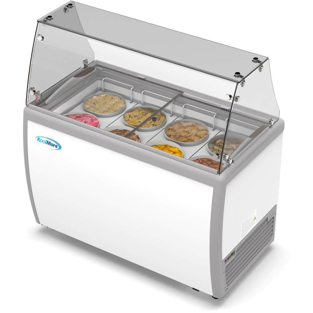 Koolmore 50 in. 8 Tub Ice Cream Dipping Cabinet Display Freezer with Sliding Glass Door and Sneeze Guard