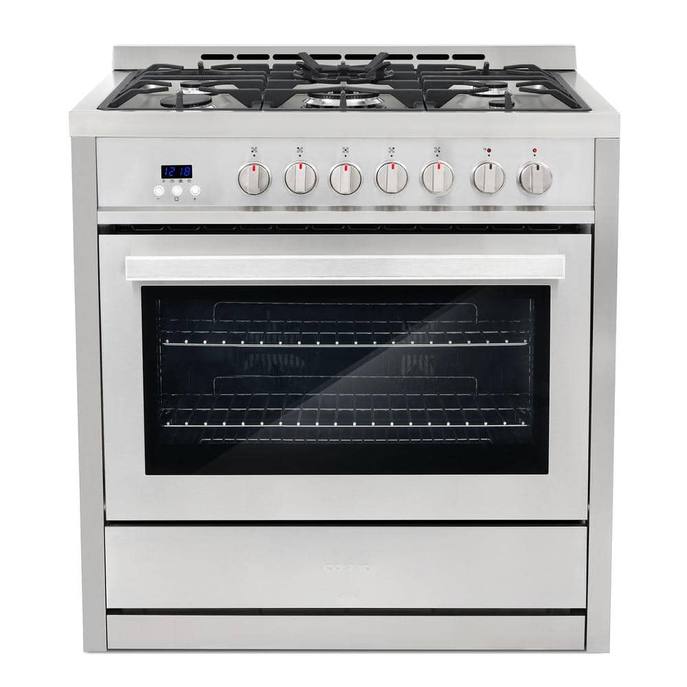 Cosmo 36 in. Stellar Collection 3.8 cu. ft. Dual Fuel Range, 5 Sealed Burners, 8 Function Convection Oven in Stainless Steel