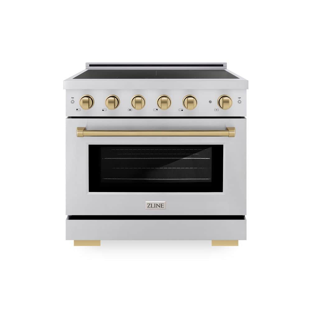 ZLINE Kitchen and Bath Autograph 36 in. 5.2 cu. ft. Paramount Induction Range with 5 Element Cooktop in Stainless with Champagne Bronze Accents