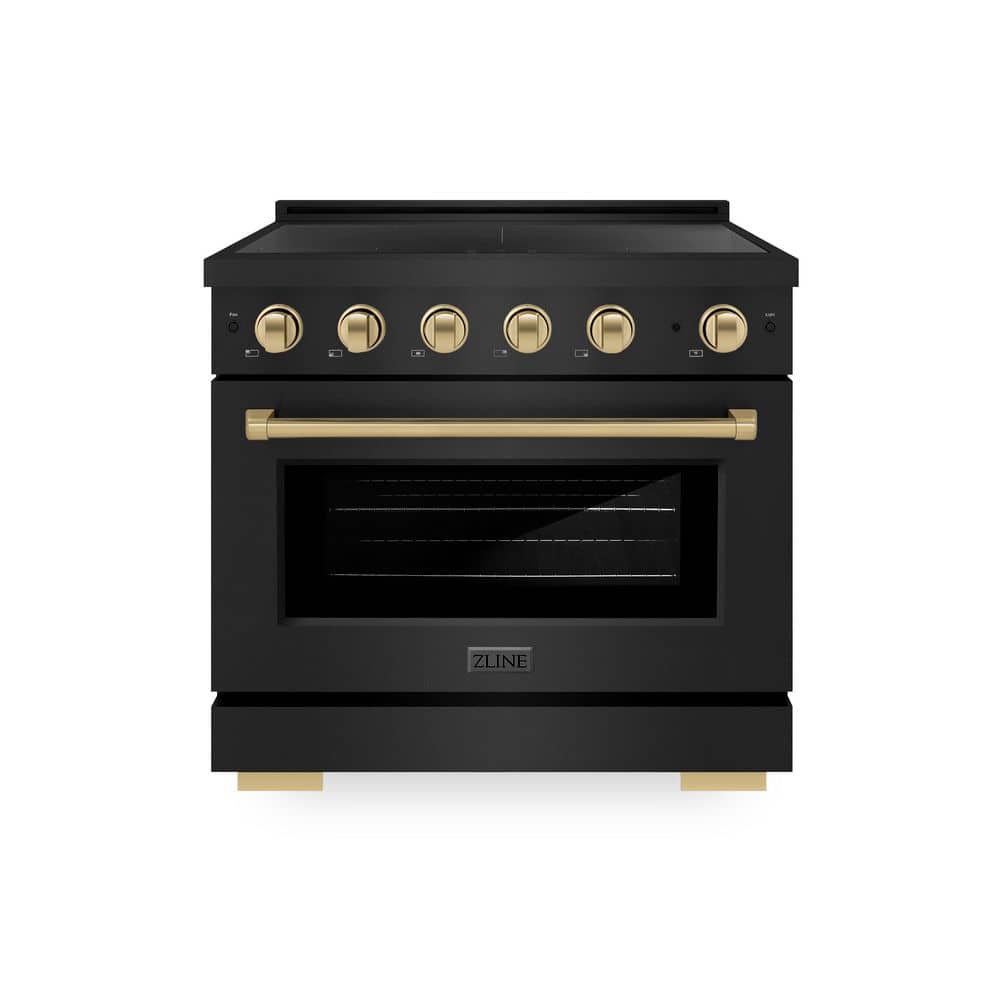 ZLINE Kitchen and Bath Autograph 36 in. 5.2 cu. ft. Paramount Induction Range with 5 Element Cooktop in Black Stainless with Champagne Accents