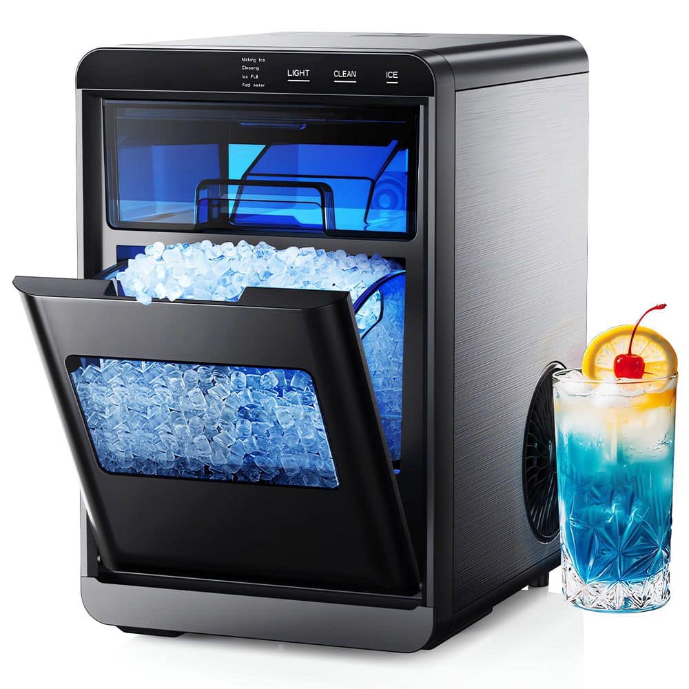 Vibekio 9.6 in. 45 lb. /24H Nugget Ice Countertop Portable Ice Maker in Black w/ 2 lb. Capacity, Auto-Cleaning, Scoop and Basket