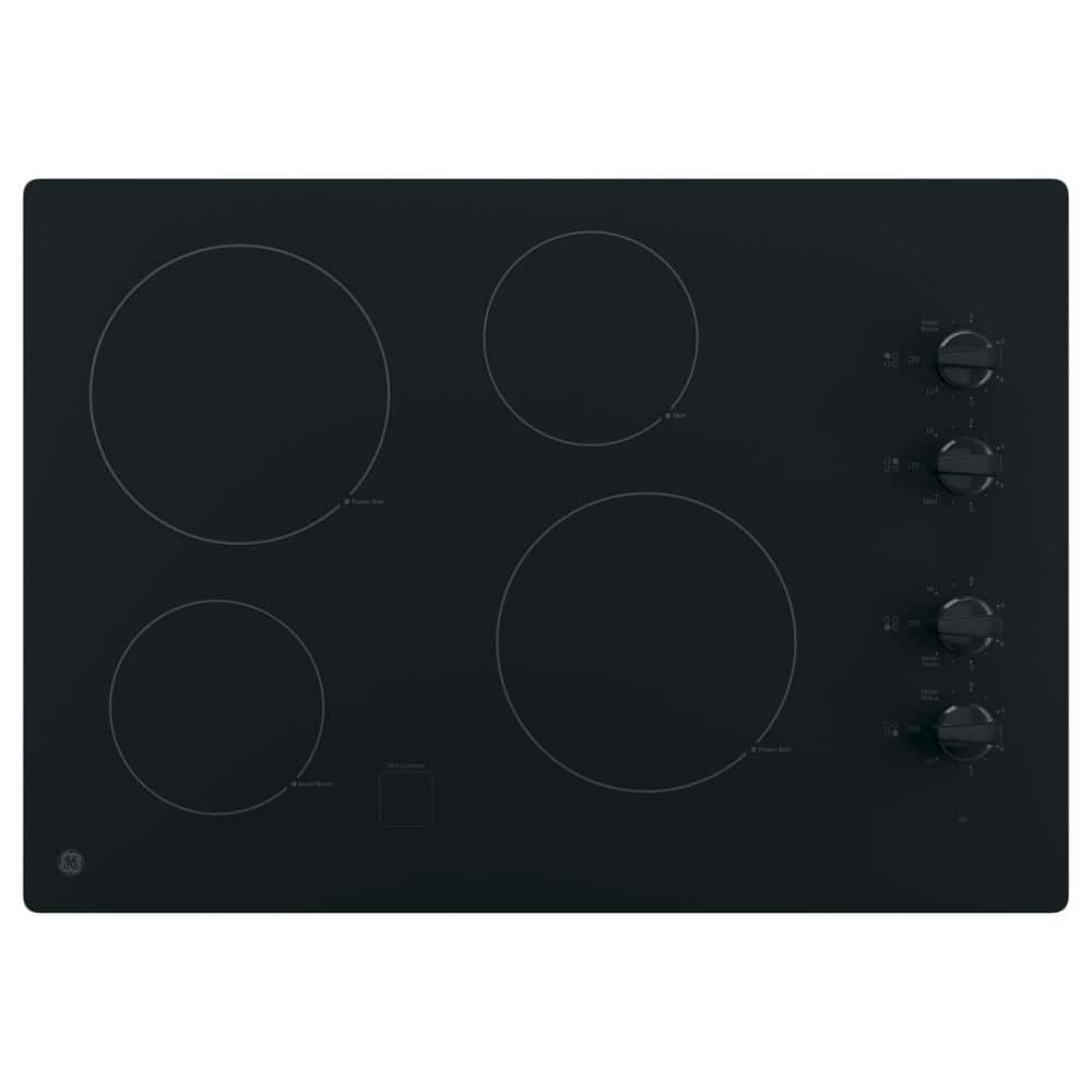 GE 30 in. 4 Burner Element Radiant Electric Cooktop in Black including 2 Power Boil Burners