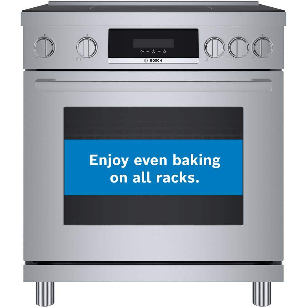 Bosch 800 Series 30 in. 3.9 cu ft. 4 Burner Slide-In Industrial Style Induction Range w/ Convection Pro in Stainless Steel