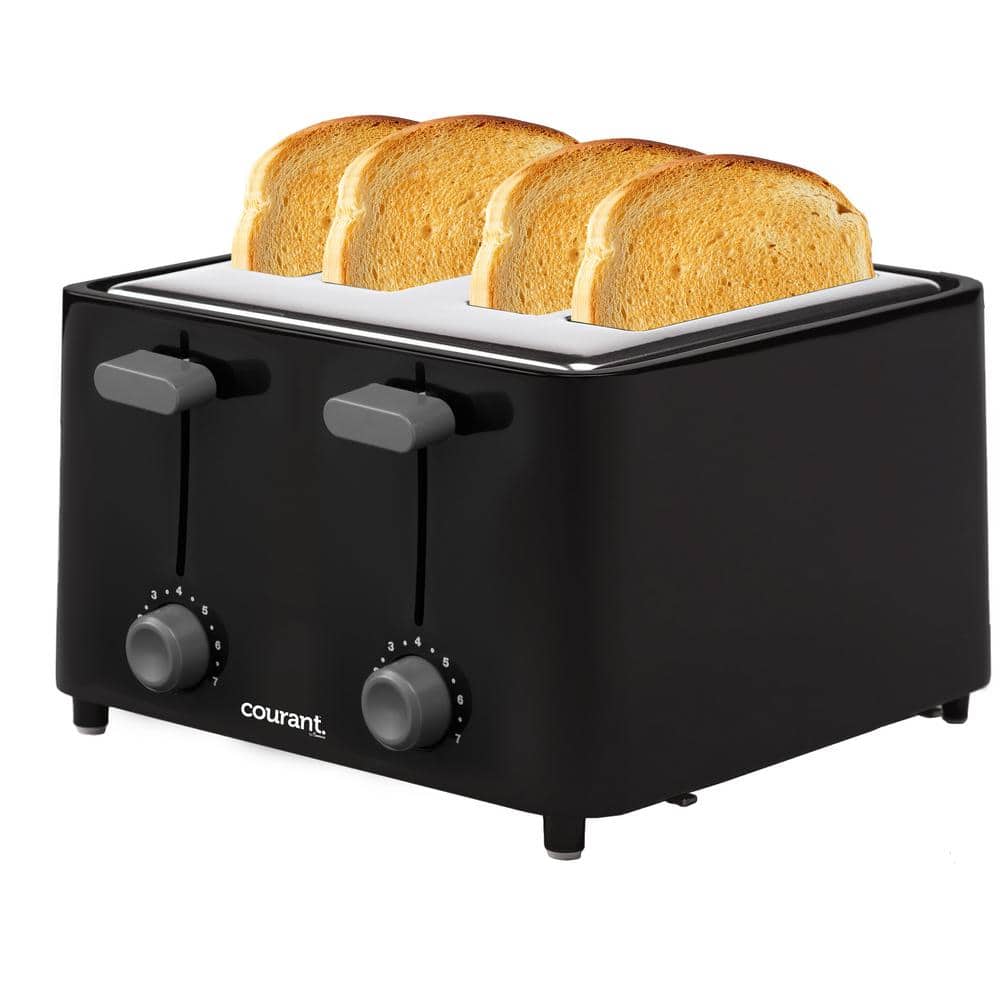 Courant 1480-Watt 4-Slice Black and Stainless Toaster with Drop Down Crumb Tray