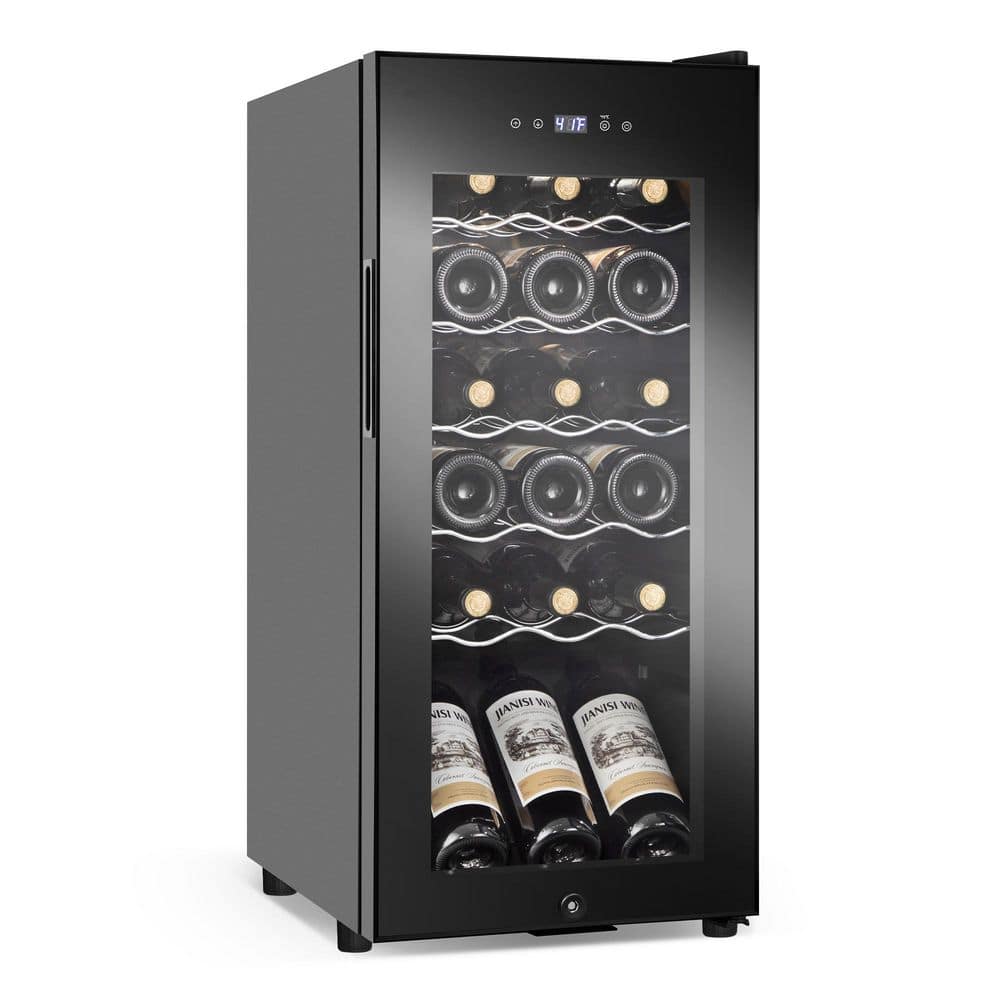 SOZT 13.58 in. Single Zone 18-Bottle Wine Cooler With LCD Touch Control, Wine Cellar Cooling Unit in Black