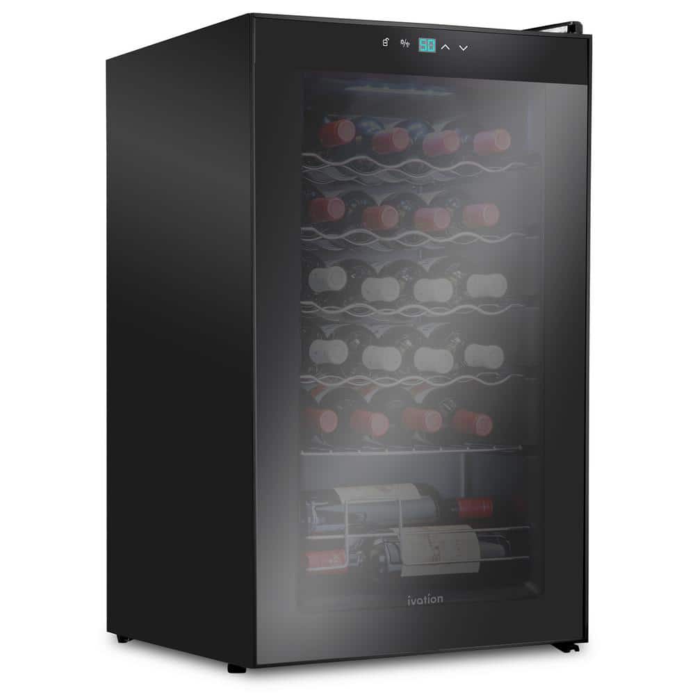 Ivation Single Zone 24-Bottle Freestanding Wine Cooler Refrigerator with Lock in Black