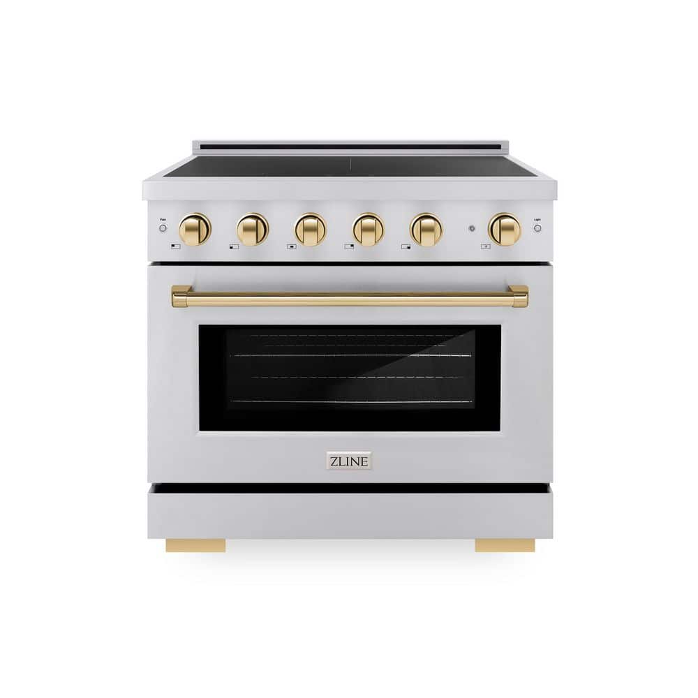 ZLINE Kitchen and Bath Autograph 36 in. 5.2 cu. ft. Paramount Induction Range with 5 Element Cooktop in Stainless Steel with Gold Accents