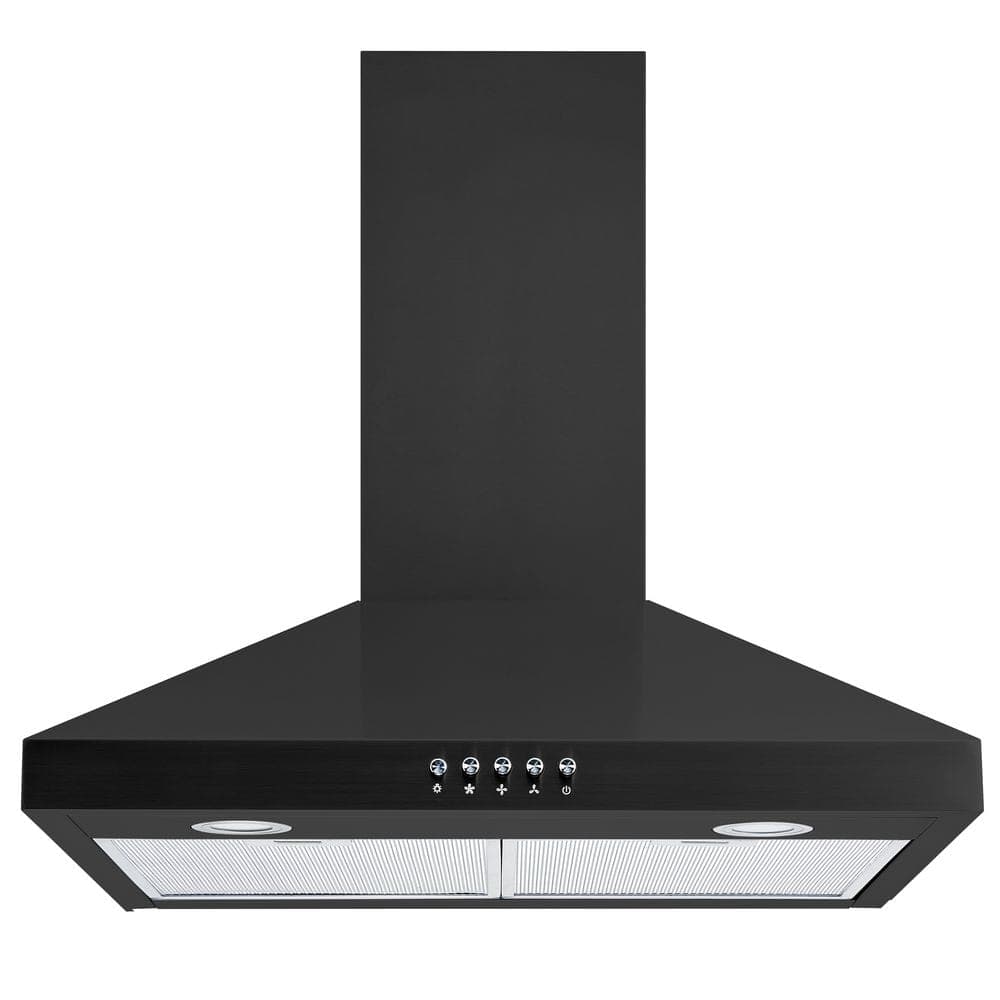 Vissani Siena 30 in. 350CFM Convertible Pyramid Wall Mount Range Hood in Black with Charcoal Filters and LED Lighting