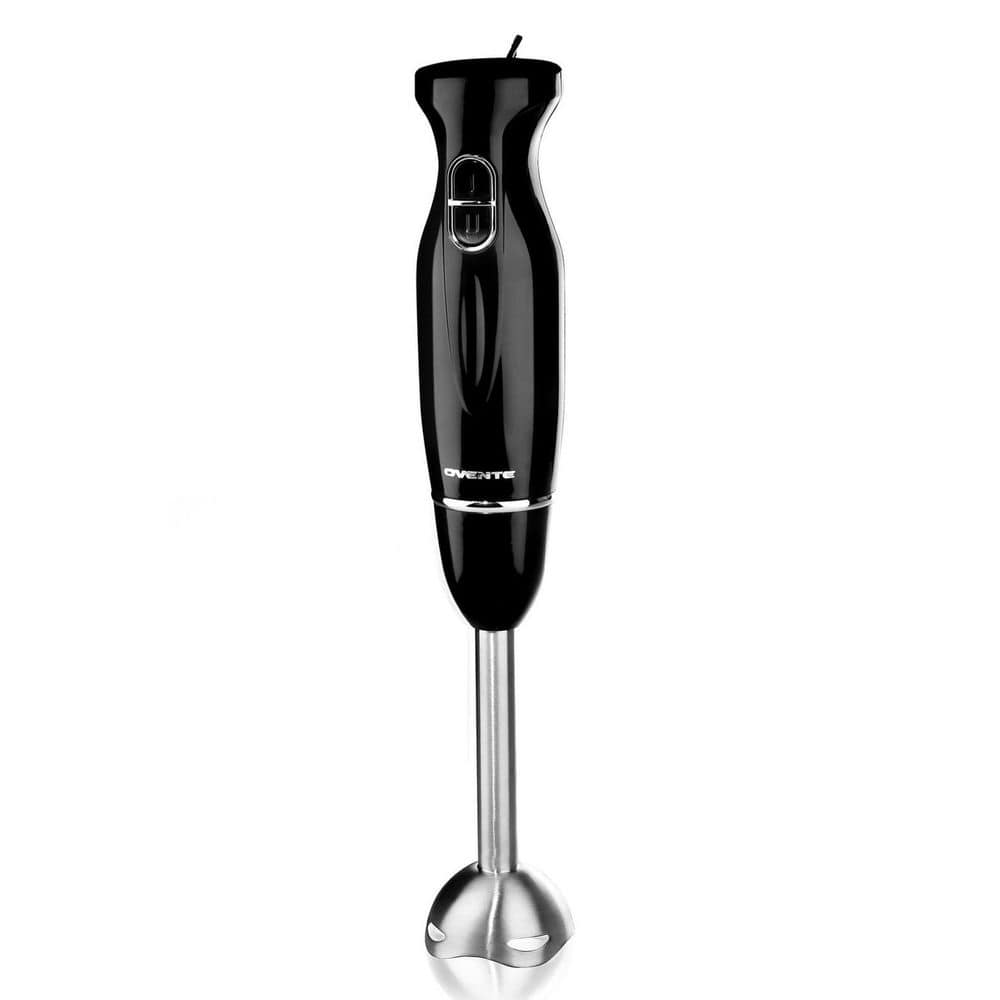 OVENTE Immersion Blender Black Stainless Steel Blades 300-Watt Multipurpose Hand Mixer 2-Speed Settings