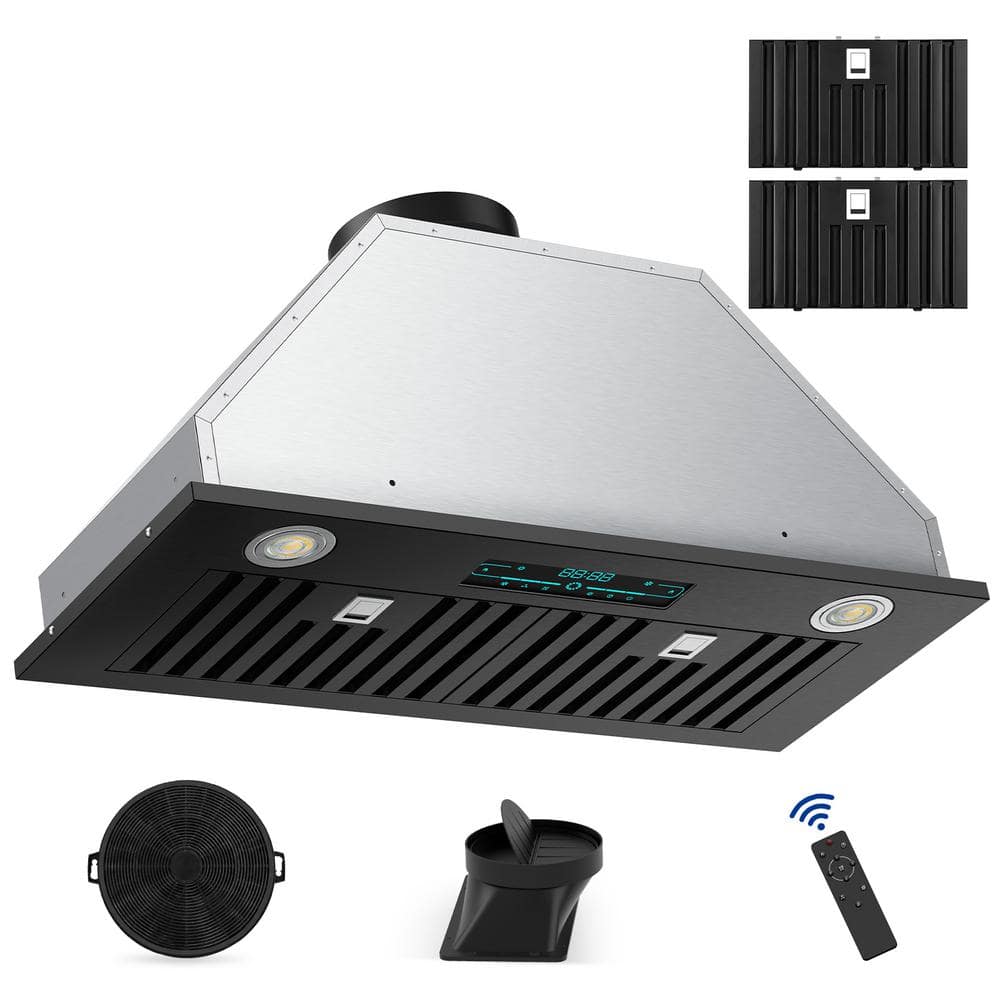 Velivi 30 in. 900 CFM Convertible Ductless Insert Range Hood In Stainless Steel, Black With Touch Panel Control