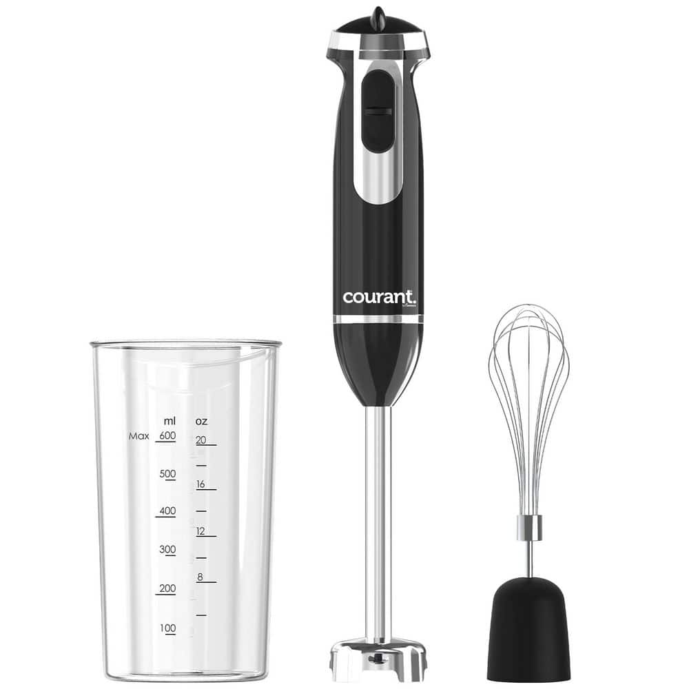 Courant 2-Speed Stainless Steel Immersion Blender with Whisk Attachment and 20 oz. Measuring Cup