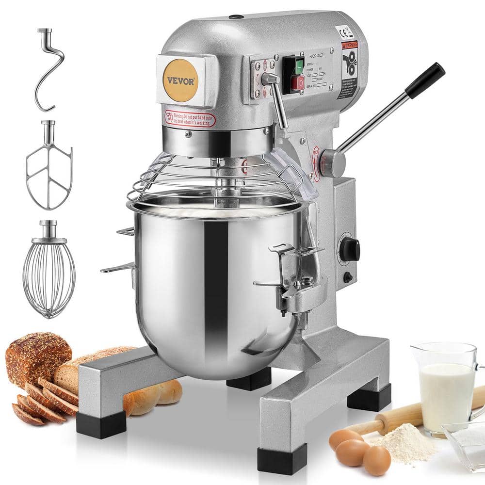 VEVOR Commercial Food Mixer 10 qt. with 3 Adjustable Speeds 550 Watts Dough Mixer Stand Mixer with Stainless Steel Bowl