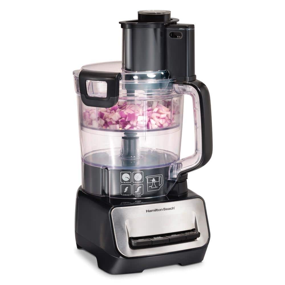 Hamilton Beach Stack n Snap Duo 14-Cup 2-Speed Black and Stainless Steel Food Processor with Dual Bowls