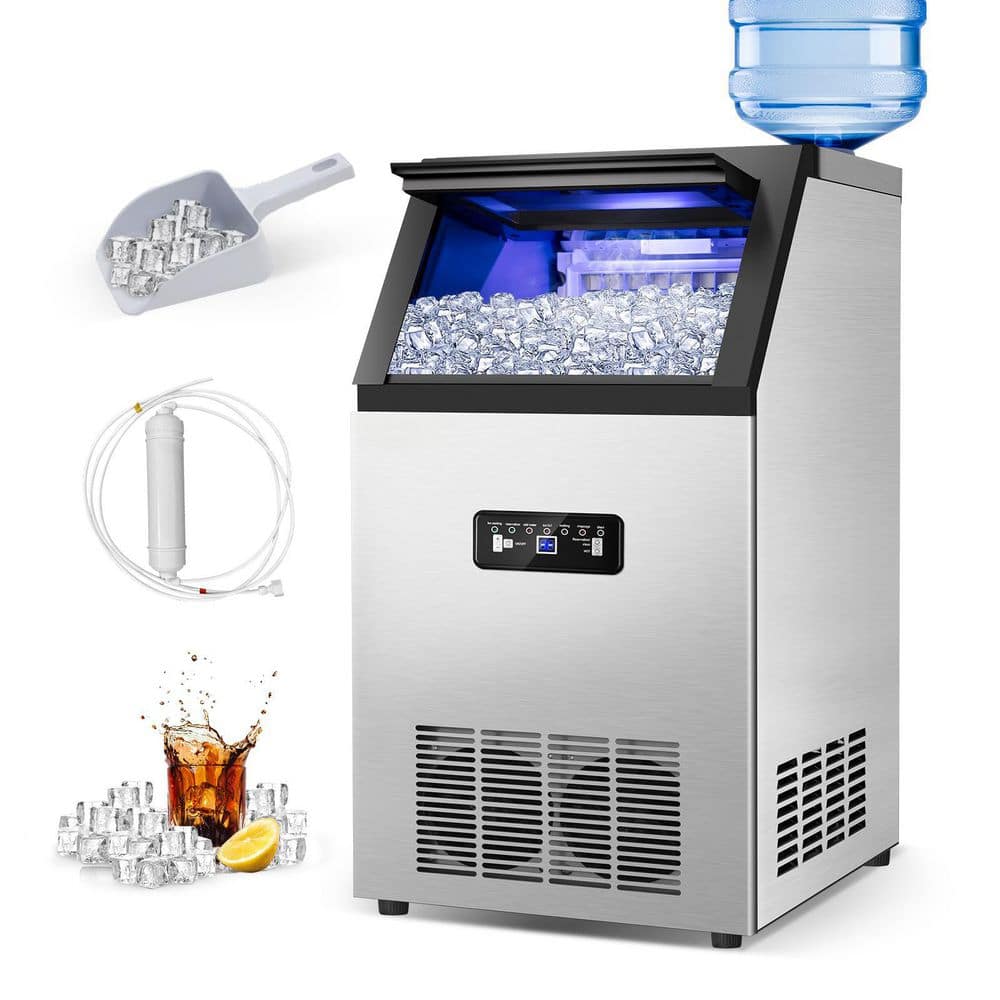 TITTLA 14 in. 120 lbs. Full Size Ice Cubes per day Ice Maker with Water Filter Interior Blue LEDs in Silver Stainless Steel