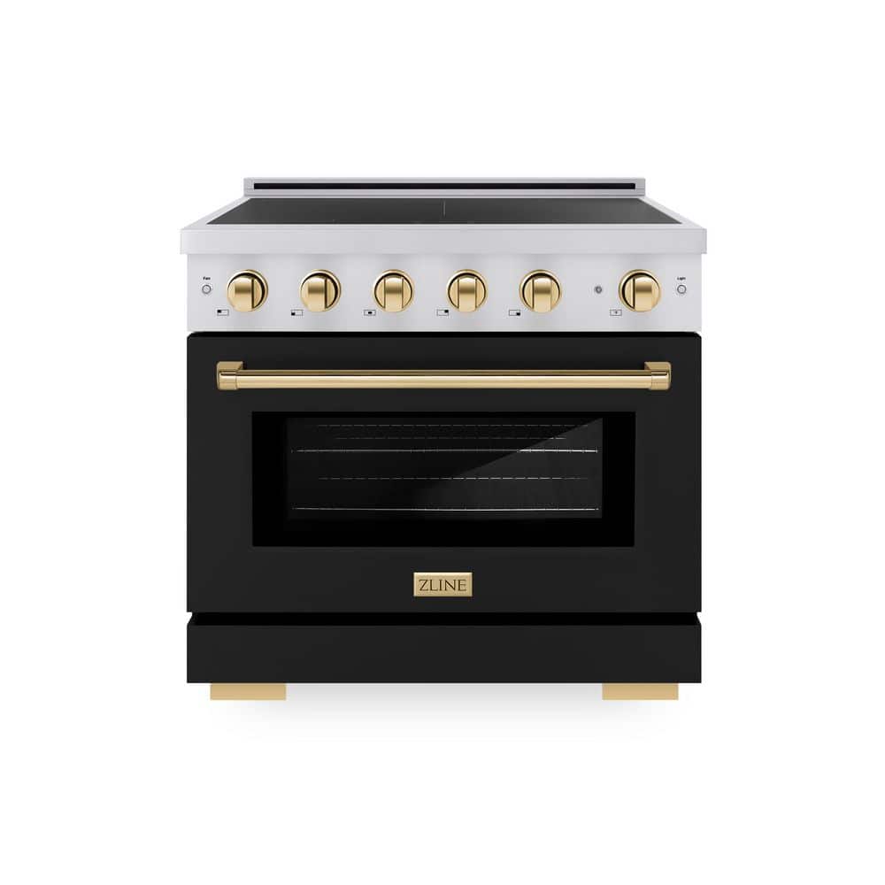ZLINE Kitchen and Bath 36 in. 5.2 cu. ft. Induction Range with 5 Element Cooktop in Stainless Steel with Black Matte Door and Gold Accents