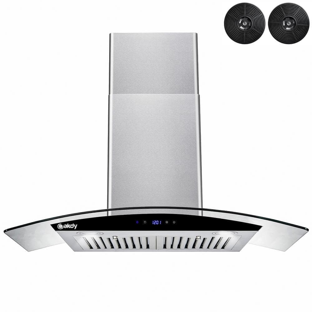 AKDY 30 in. 217 CFM Convertible Wall Mount Range Hood in Stainless Steel w/ Tempered Glass, Black Touch Panel, Carbon Filters