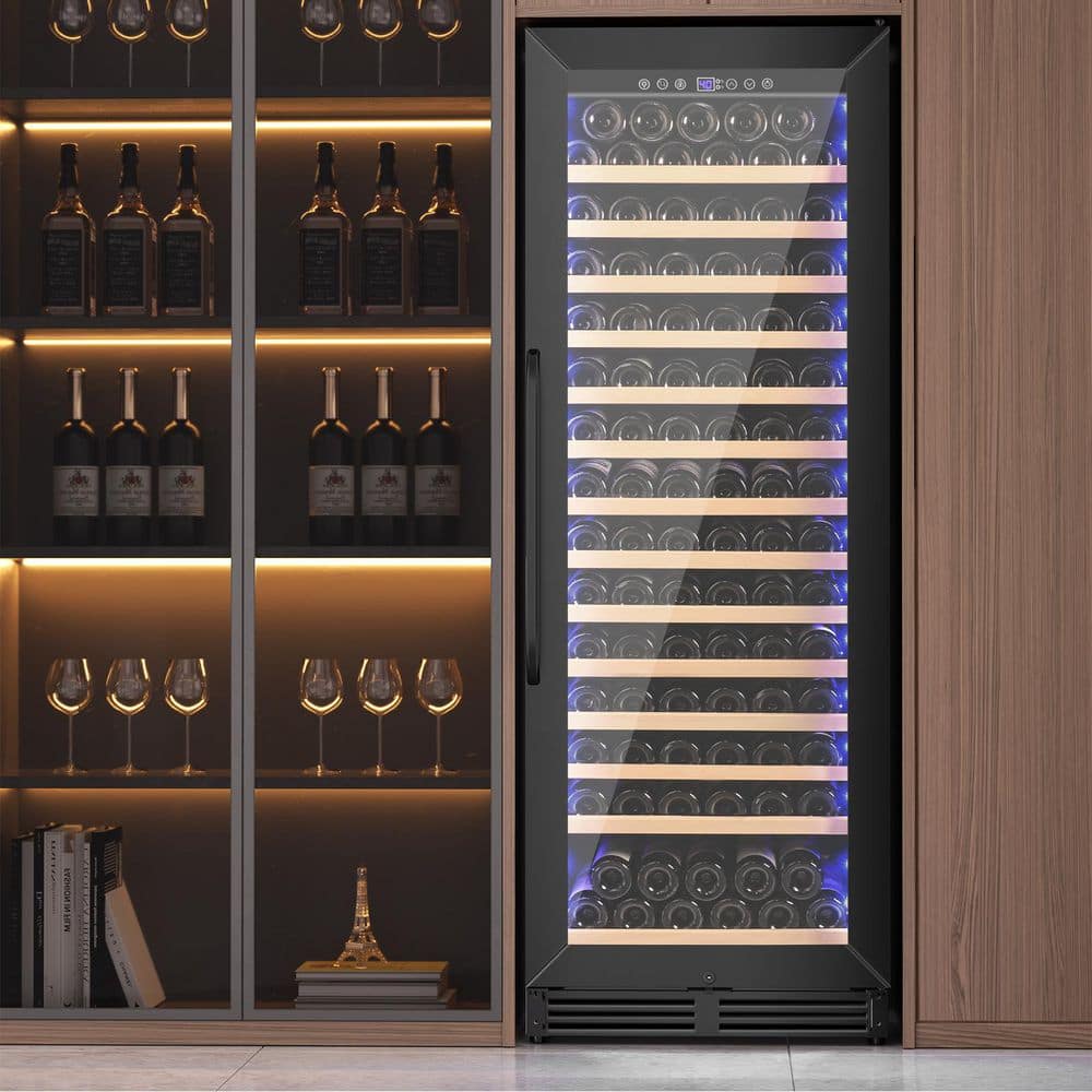 Nipus 24 in. Single Zone Wine Cellar Cooling Unit 173 Plus Bottles Built in Wine Cooler 2-Door Handles Blue LEDs in Black