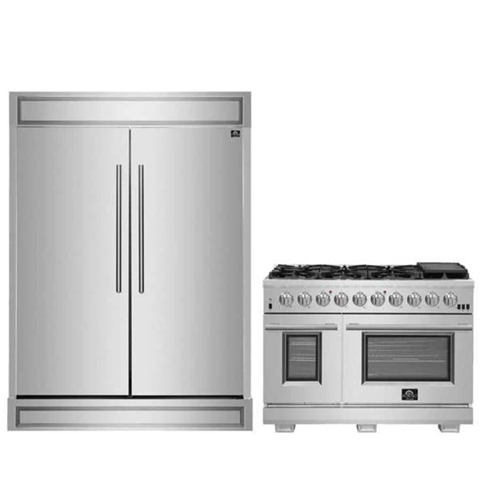 Forno 2-Piece Kitchen Bundle - Capriasca 48 in. Stainless Steel Range, Maderno 2-28 in. Wide Units with Decorative Trim