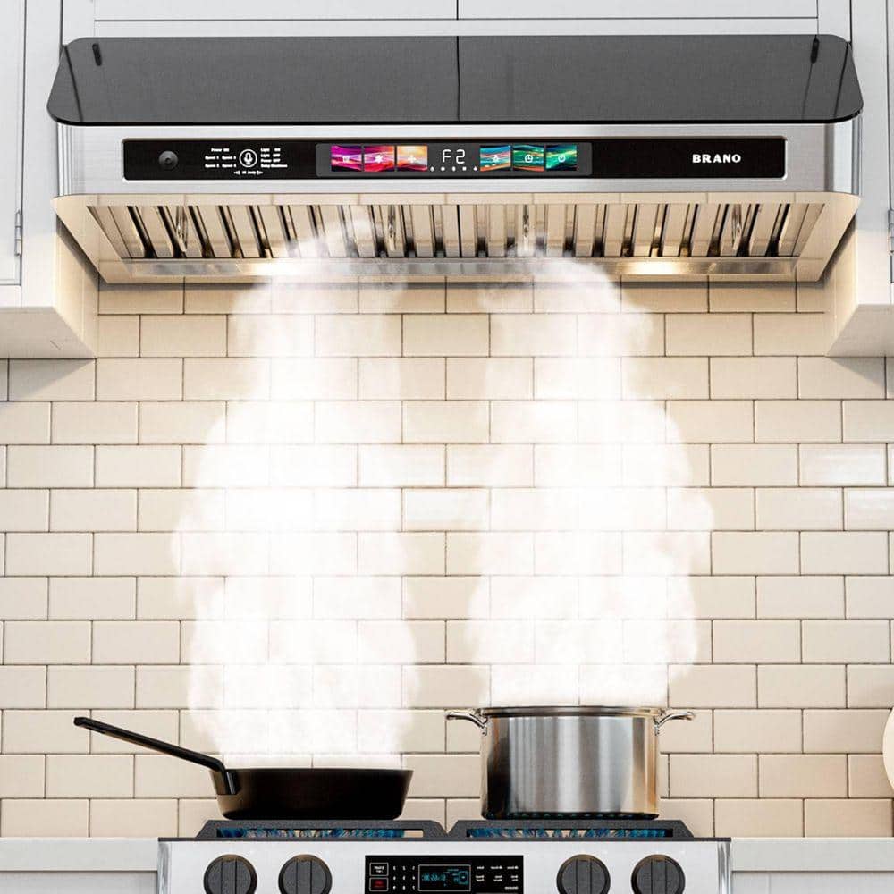 BRANO 30 in. Under Cabinet Range Hood with Voice/Gesture/Touch Control, 900 CFM Kitchen Hood Vent, 4-Speed Exhaust Fan