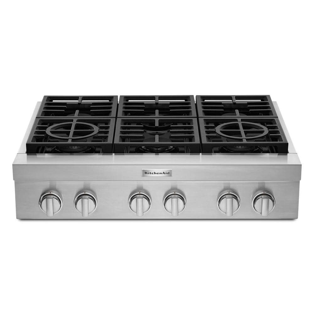 KitchenAid 36 in. Gas Commercial Cooktop with 6-Burners in Stainless Steel