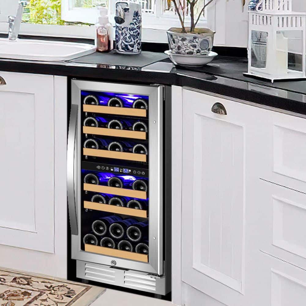 TITTLA 15" Dual Zone 30-Bottle Cellar Cooling Unit Built- in Freestanding Compressor Wine Cooler with 2 handles-Stainless Steel