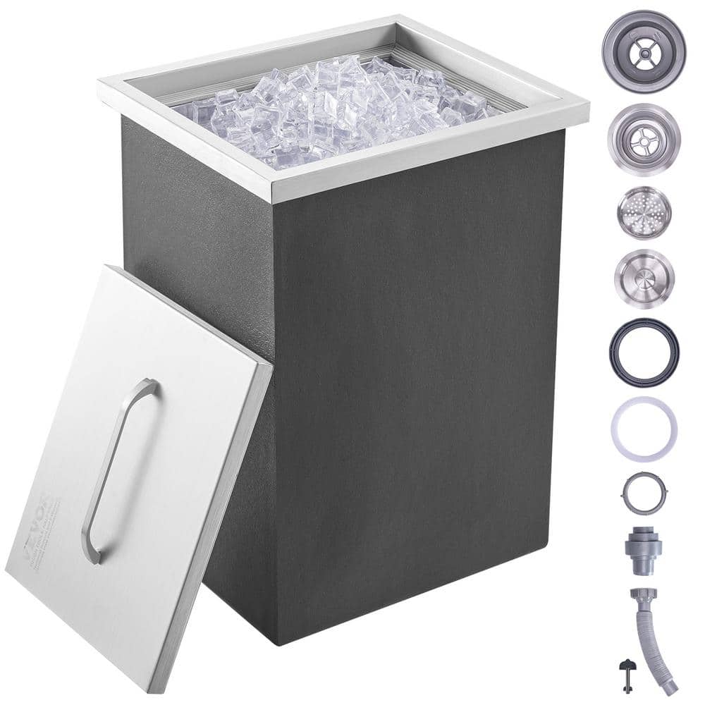 VEVOR Drop in Ice Chest 14 in. L x 12 in. W x 18 in. H Ice Cooler with Cover 40 qt. Outdoor Kitchen Stainless Steel Ice Bar