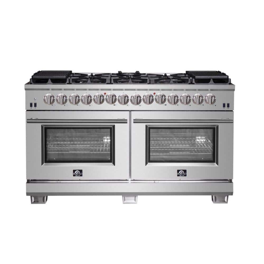 Forno Massimo 60 in. 10-Sealed Burners Freestanding Dual Fuel Range in Stainless Steel Convention Oven