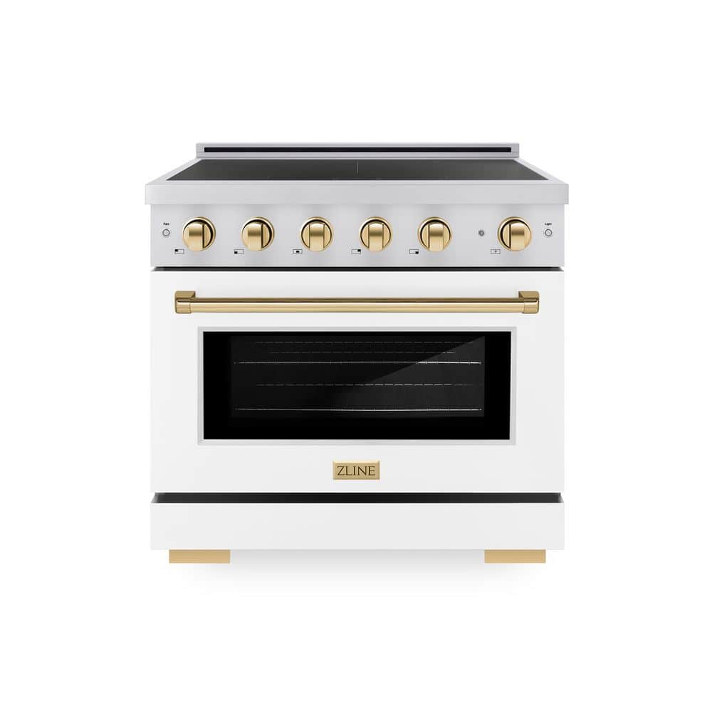 ZLINE Kitchen and Bath Autograph 36 in. 5.2 cu. ft. Induction Range with 5 Element Cooktop in Stainless Steel with White Matte and Gold Accents