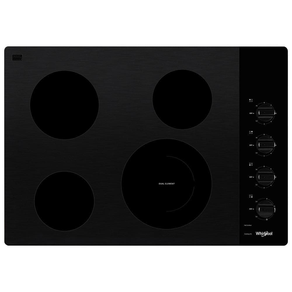 Whirlpool 30 in. Radiant Electric Ceramic Glass Cooktop in Black with 4 Burner Elements including a Dual Radiant Element