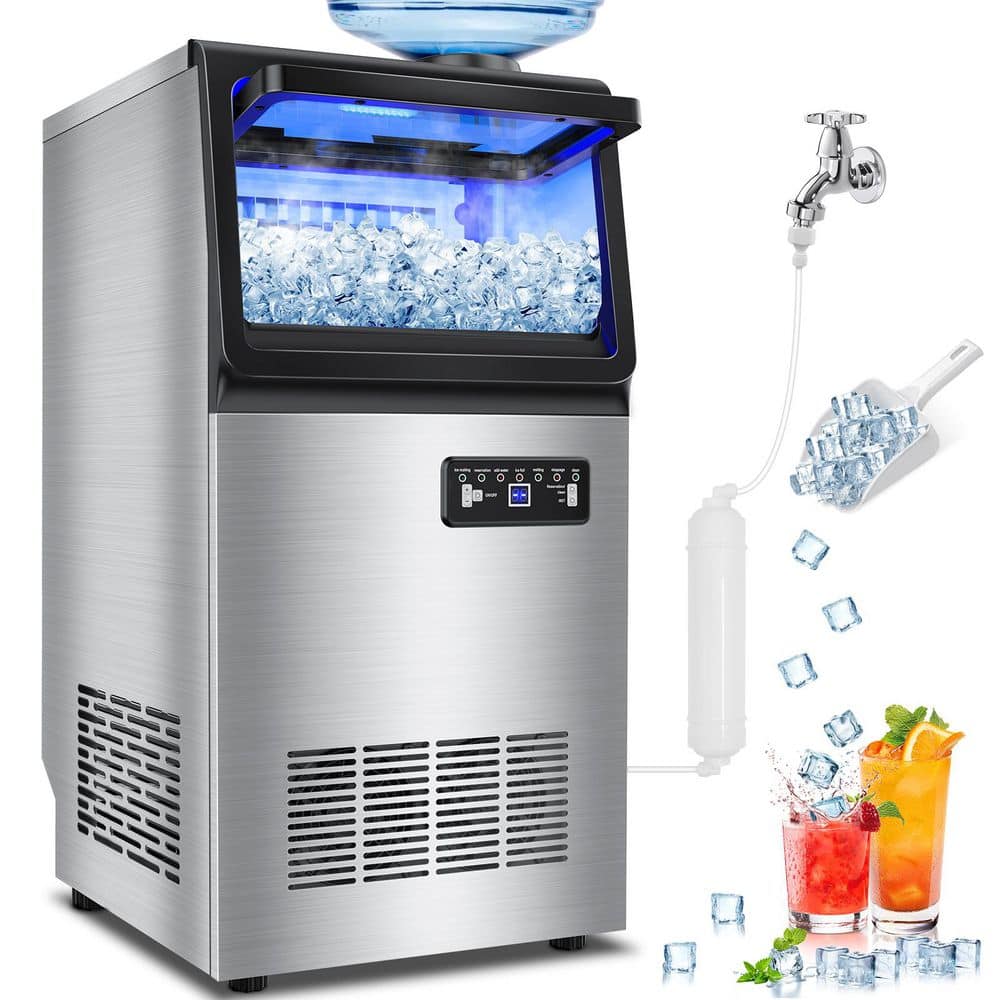 Gilati 14.17 in. 120 lbs. / 24H Full Size Cube Commercial Freestanding Ice Maker with 30 lbs. Storage Bin in Stainless Steel