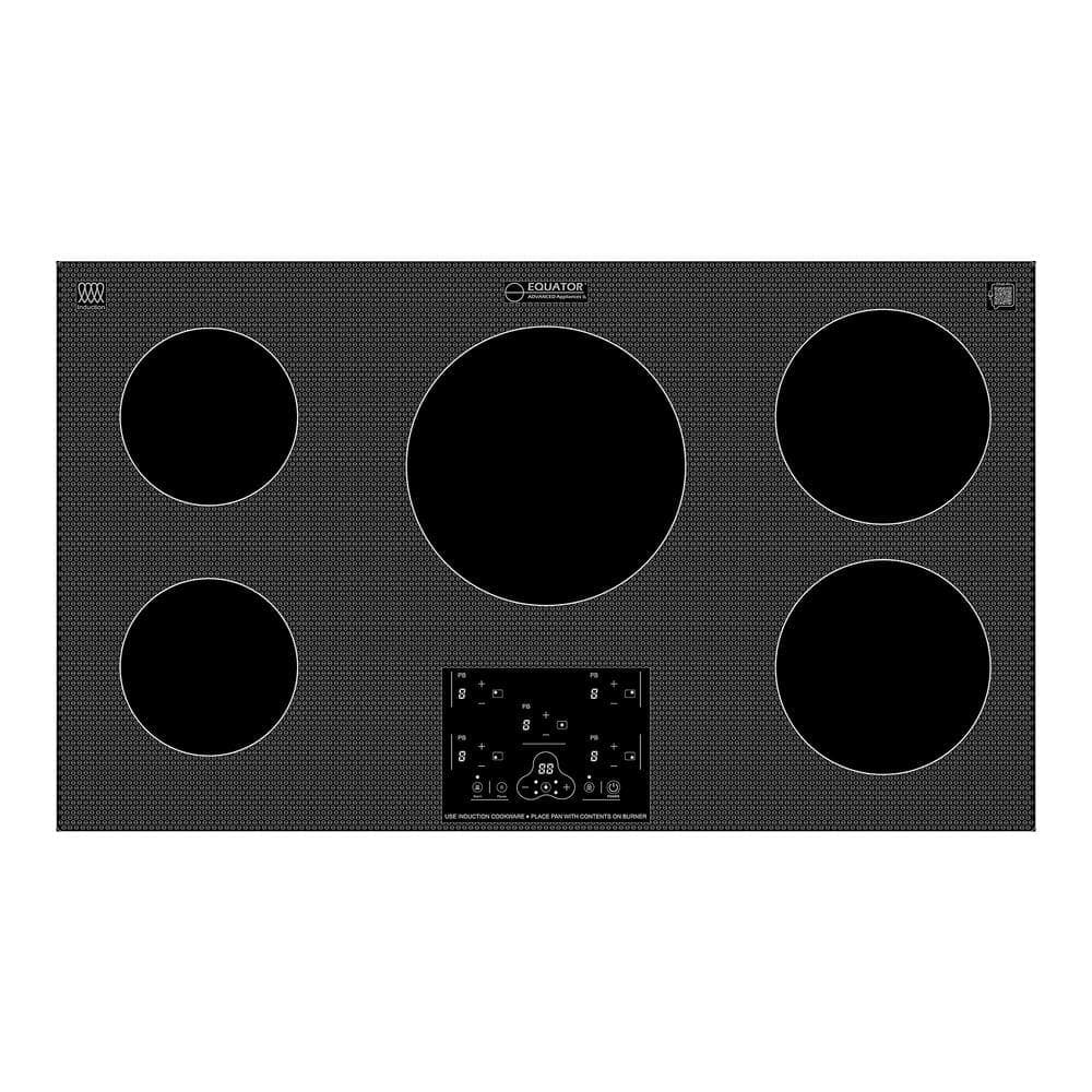 Equator 36 in. 220V Built-in 5-Elements Glass Top Surface Electric Induction Cooktop 9600W in Black with 9-Level Power Boost