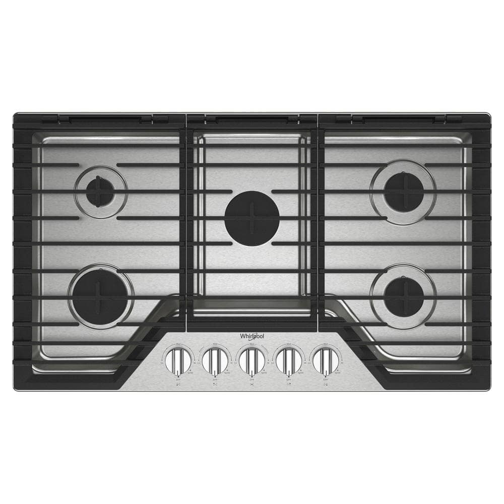 Whirlpool 36 in. 5-Burners Recessed Gas Cooktop in Stainless Steel with SpeedHeat Burner